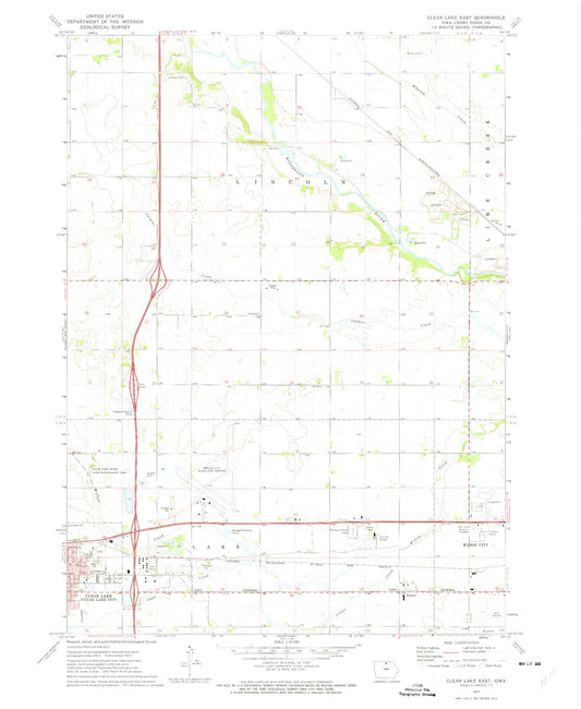 Classic USGS Clear Lake East Iowa 7.5'x7.5' Topo Map Image