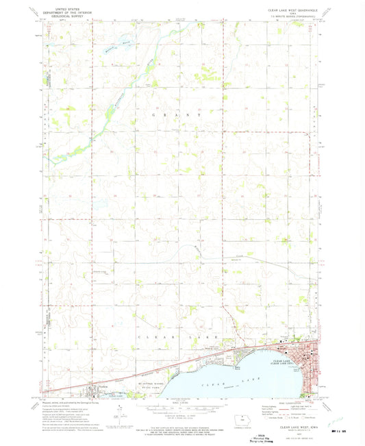 Classic USGS Clear Lake West Iowa 7.5'x7.5' Topo Map Image