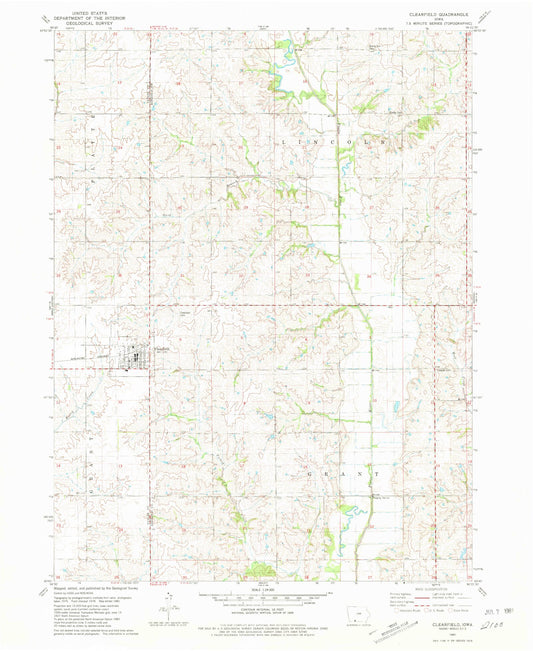Classic USGS Clearfield Iowa 7.5'x7.5' Topo Map Image