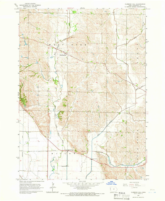 Classic USGS Climbing Hill Iowa 7.5'x7.5' Topo Map Image
