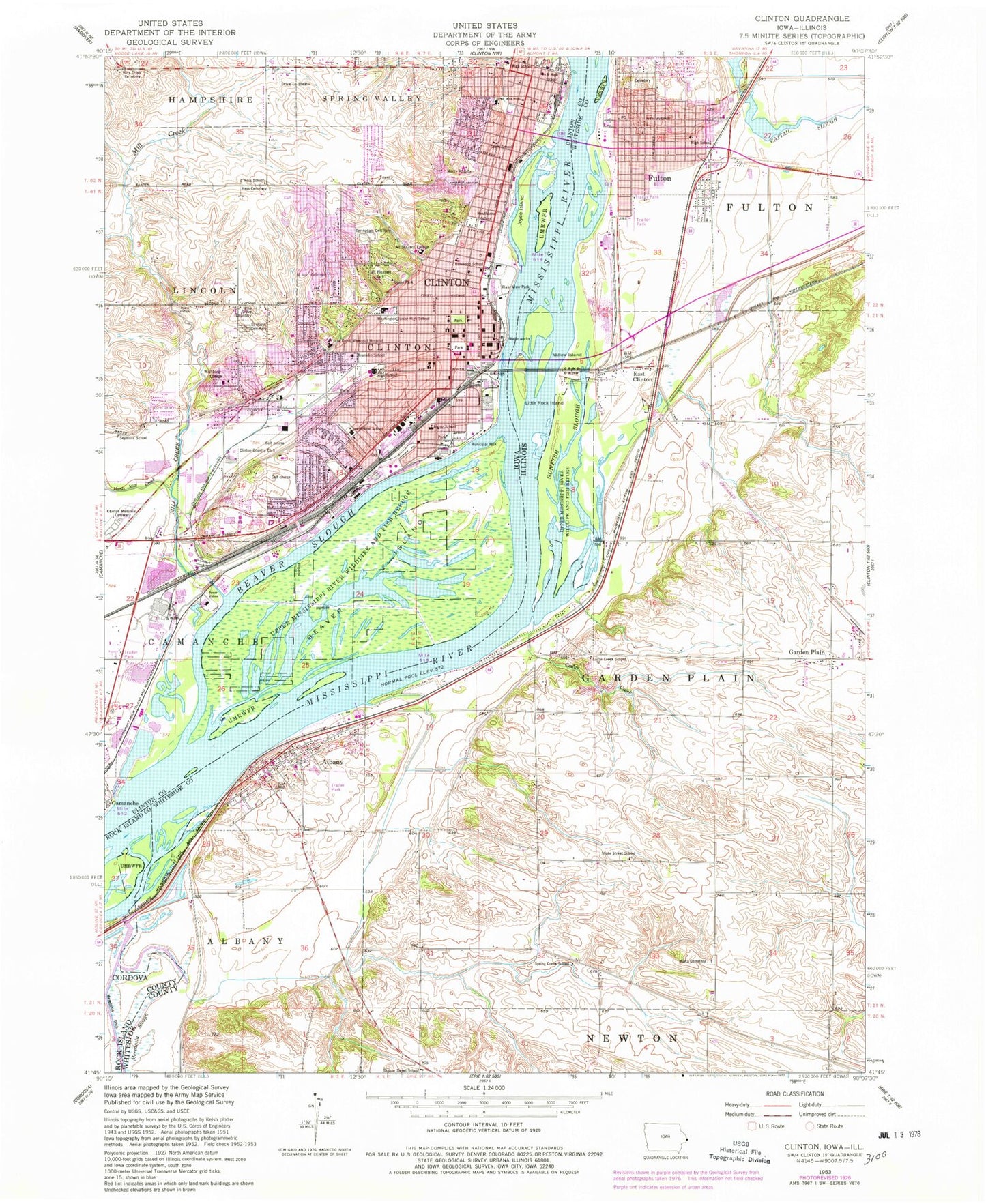 Classic USGS Clinton Iowa 7.5'x7.5' Topo Map Image
