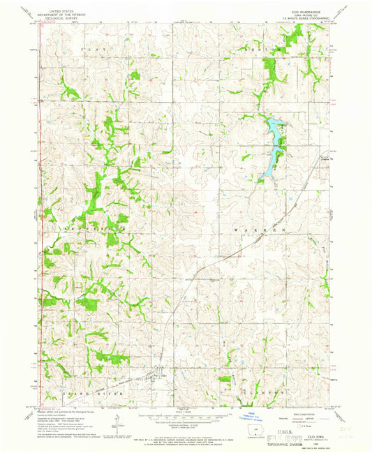 Classic USGS Clio Iowa 7.5'x7.5' Topo Map Image