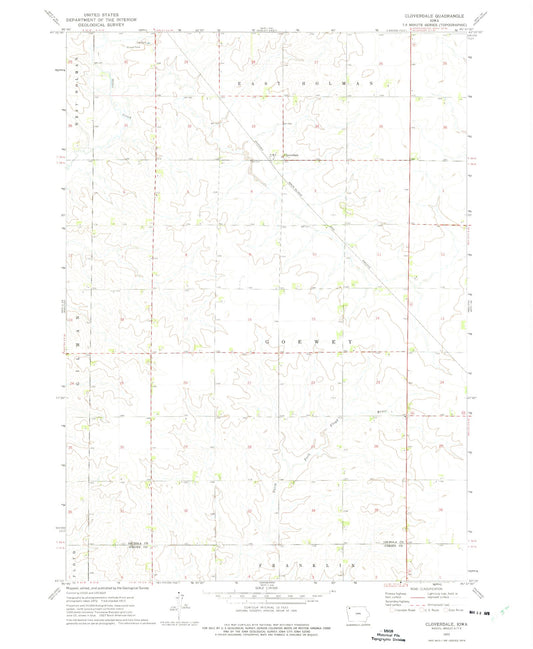 Classic USGS Cloverdale Iowa 7.5'x7.5' Topo Map Image