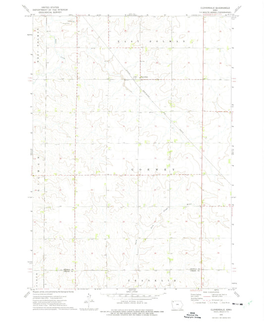 Classic USGS Cloverdale Iowa 7.5'x7.5' Topo Map Image