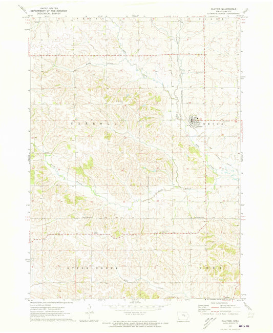 Classic USGS Clutier Iowa 7.5'x7.5' Topo Map Image