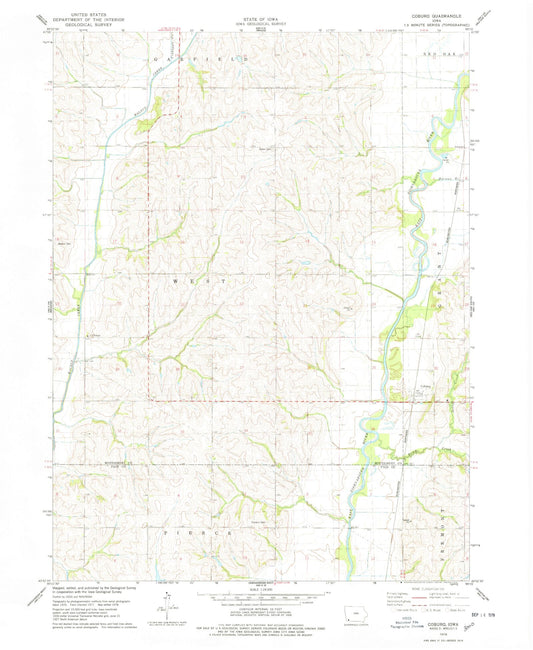 Classic USGS Coburg Iowa 7.5'x7.5' Topo Map Image