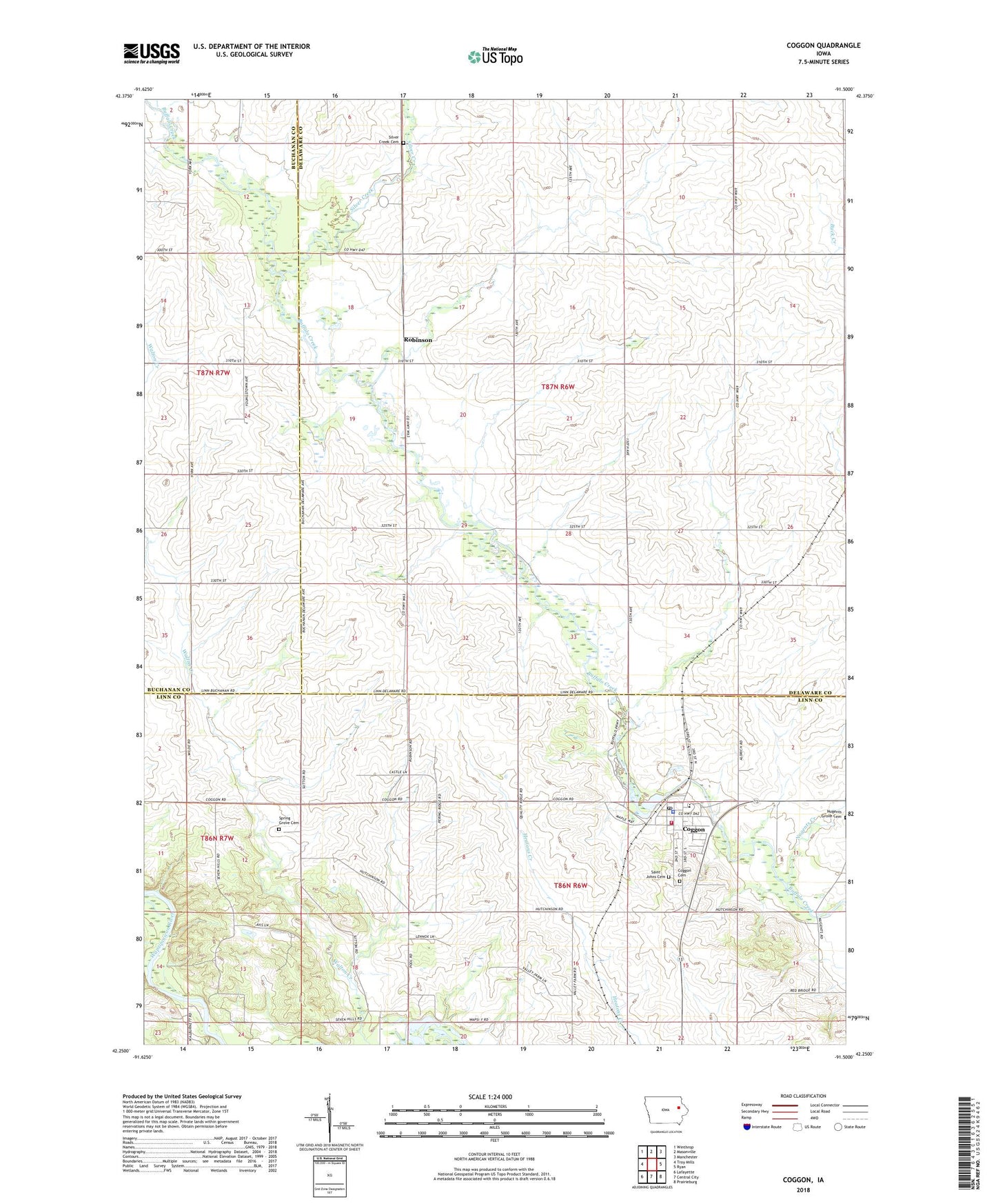Coggon Iowa US Topo Map Image