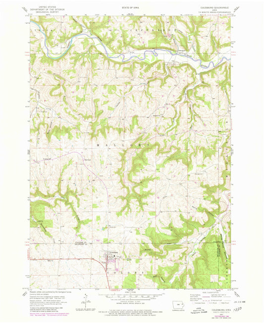Classic USGS Colesburg Iowa 7.5'x7.5' Topo Map Image