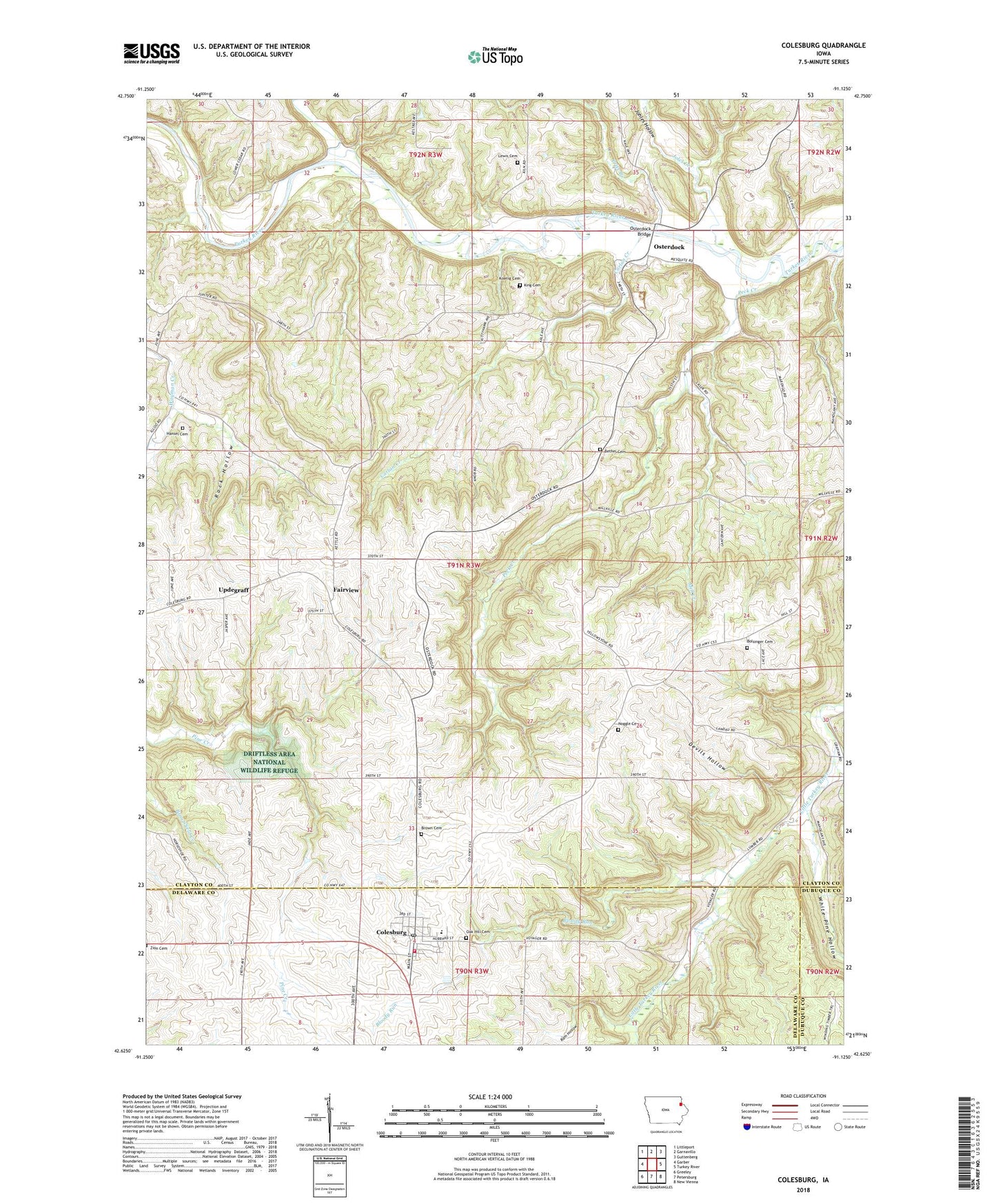 Colesburg Iowa US Topo Map Image