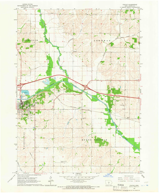 Classic USGS Colfax Iowa 7.5'x7.5' Topo Map Image