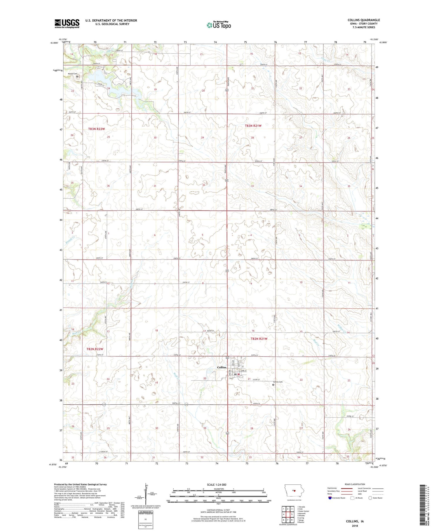 Collins Iowa US Topo Map Image