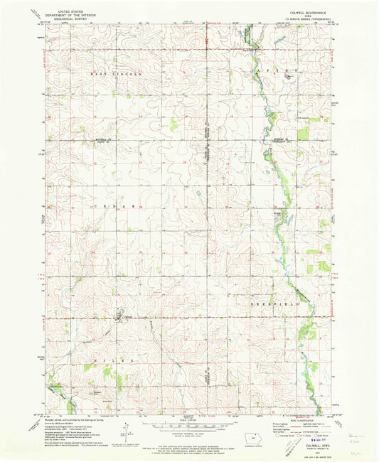 Classic USGS Colwell Iowa 7.5'x7.5' Topo Map Image