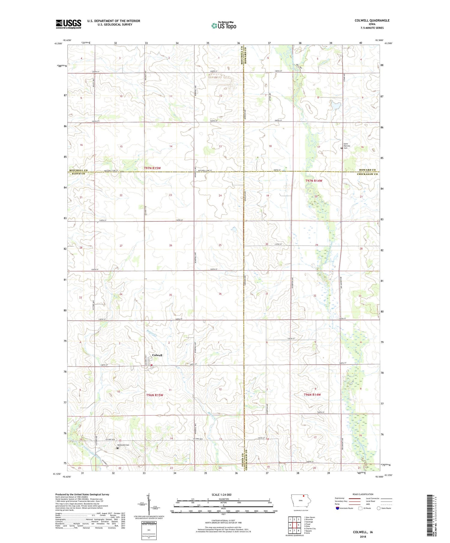 Colwell Iowa US Topo Map Image