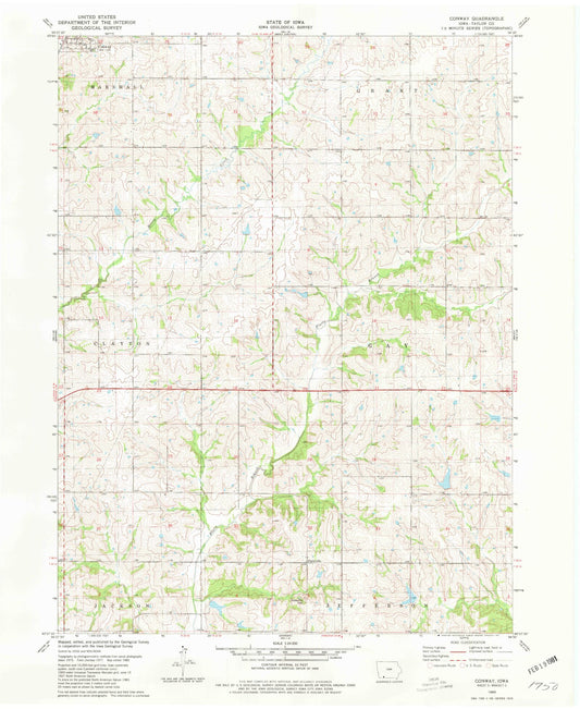 Classic USGS Conway Iowa 7.5'x7.5' Topo Map Image