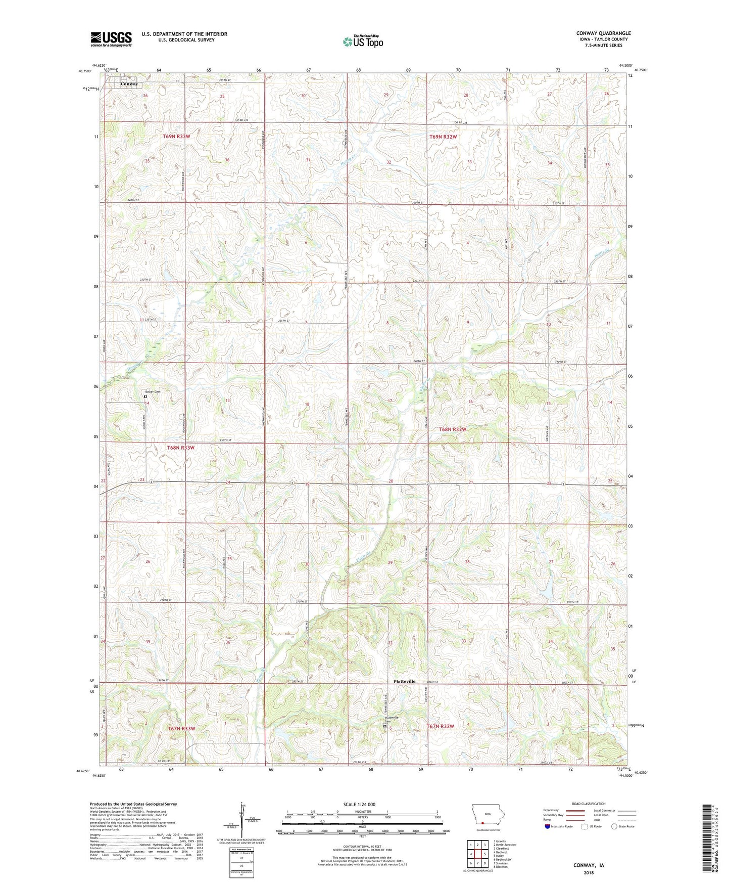 Conway Iowa US Topo Map Image