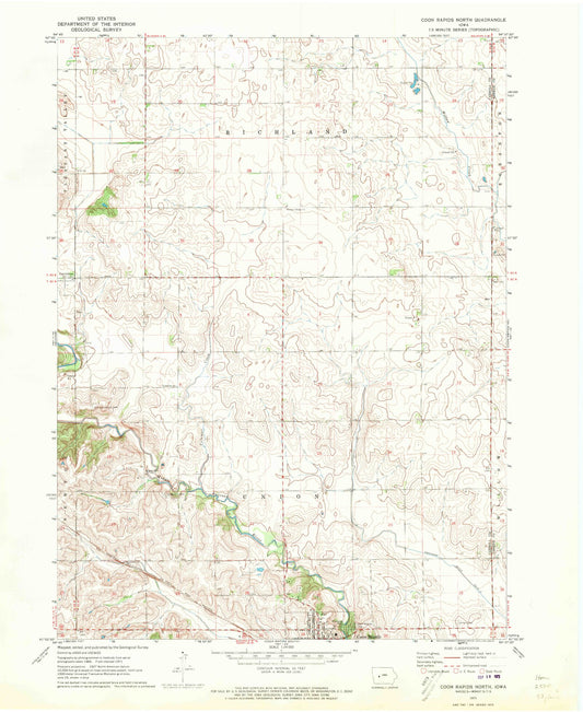 Classic USGS Coon Rapids North Iowa 7.5'x7.5' Topo Map Image