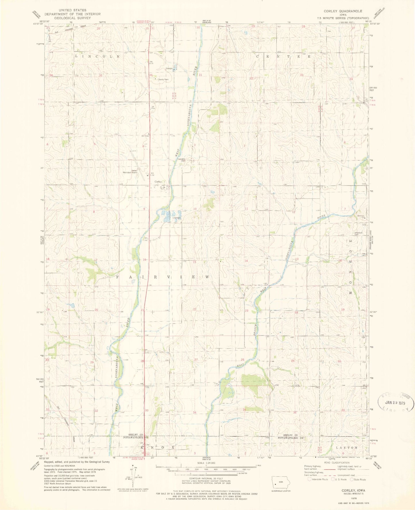 Classic USGS Corley Iowa 7.5'x7.5' Topo Map Image