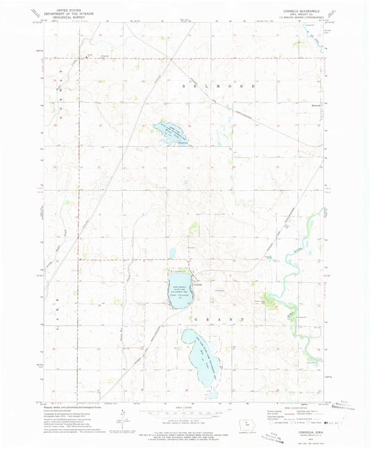 Classic USGS Cornelia Iowa 7.5'x7.5' Topo Map Image