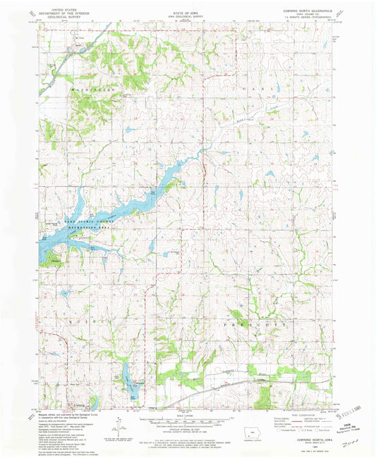 Classic USGS Corning North Iowa 7.5'x7.5' Topo Map Image