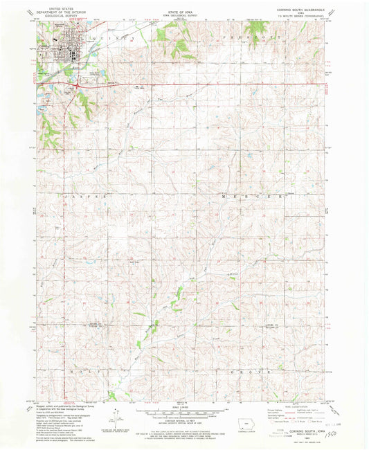 Classic USGS Corning South Iowa 7.5'x7.5' Topo Map Image