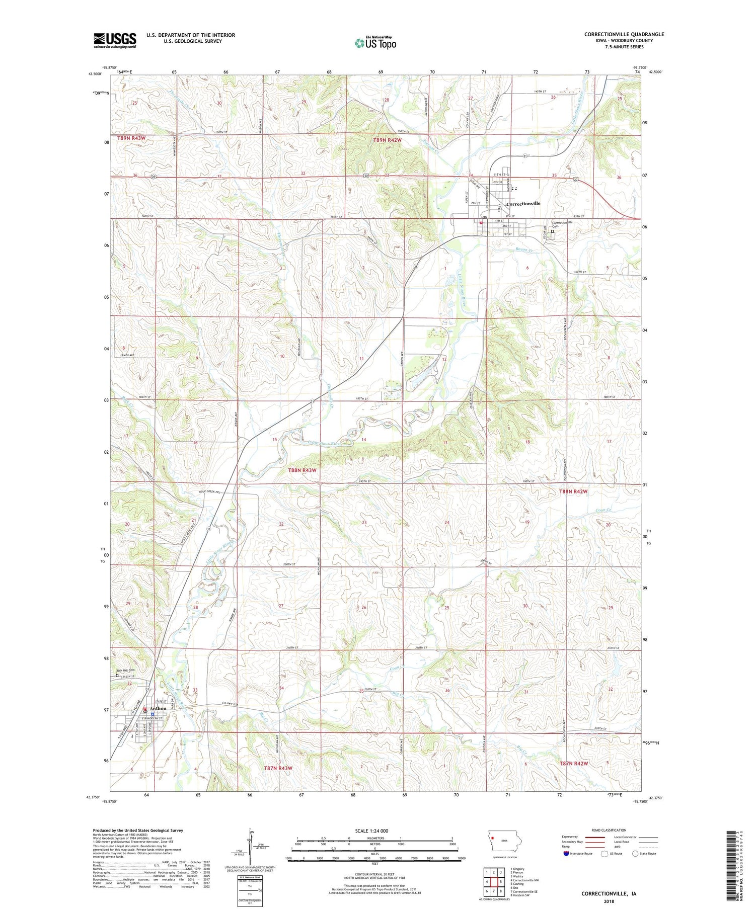 Correctionville Iowa US Topo Map Image