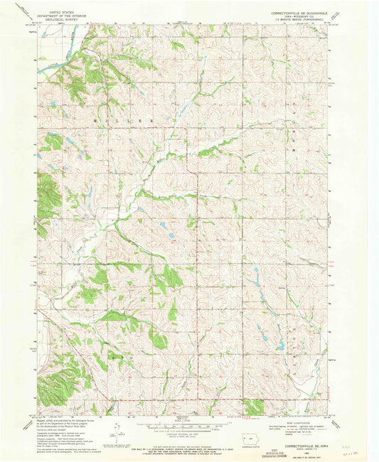 Classic USGS Correctionville SE Iowa 7.5'x7.5' Topo Map Image