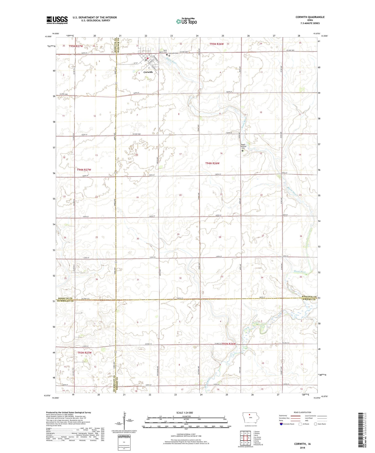 Corwith Iowa US Topo Map Image