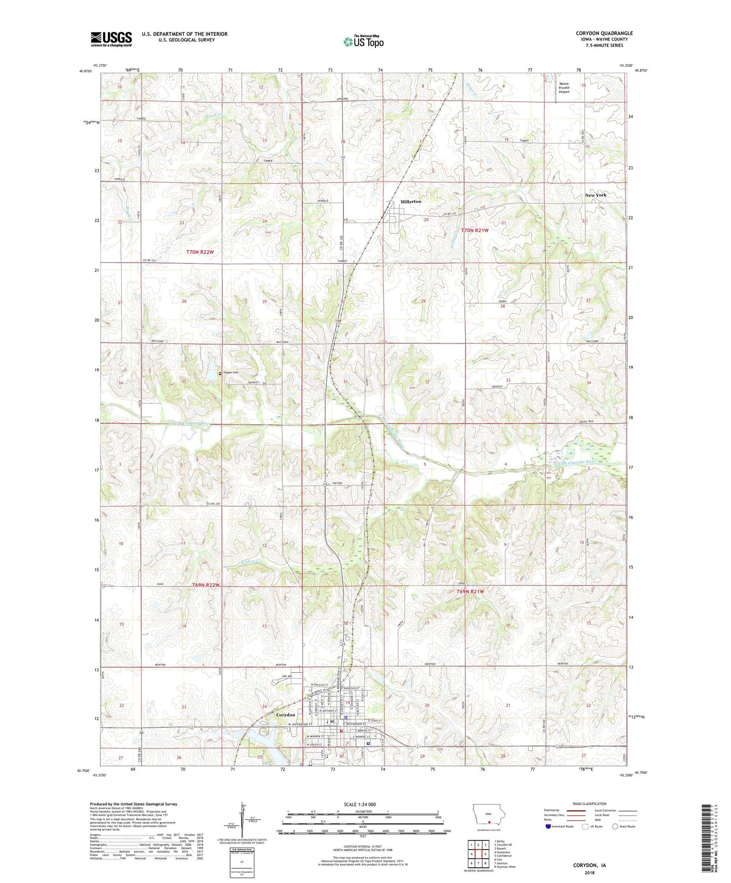 Corydon Iowa US Topo Map Image