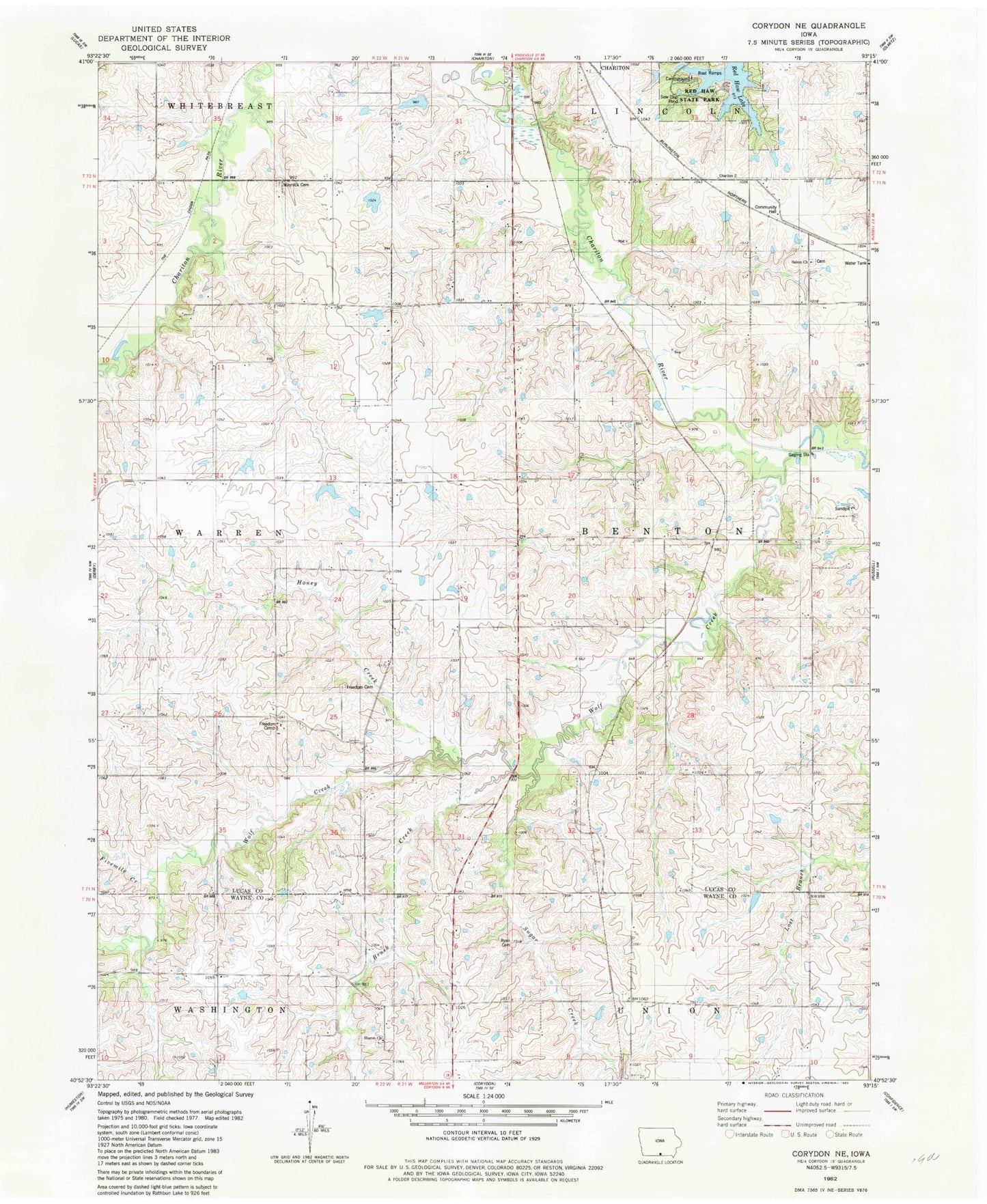 Classic USGS Corydon NE Iowa 7.5'x7.5' Topo Map Image