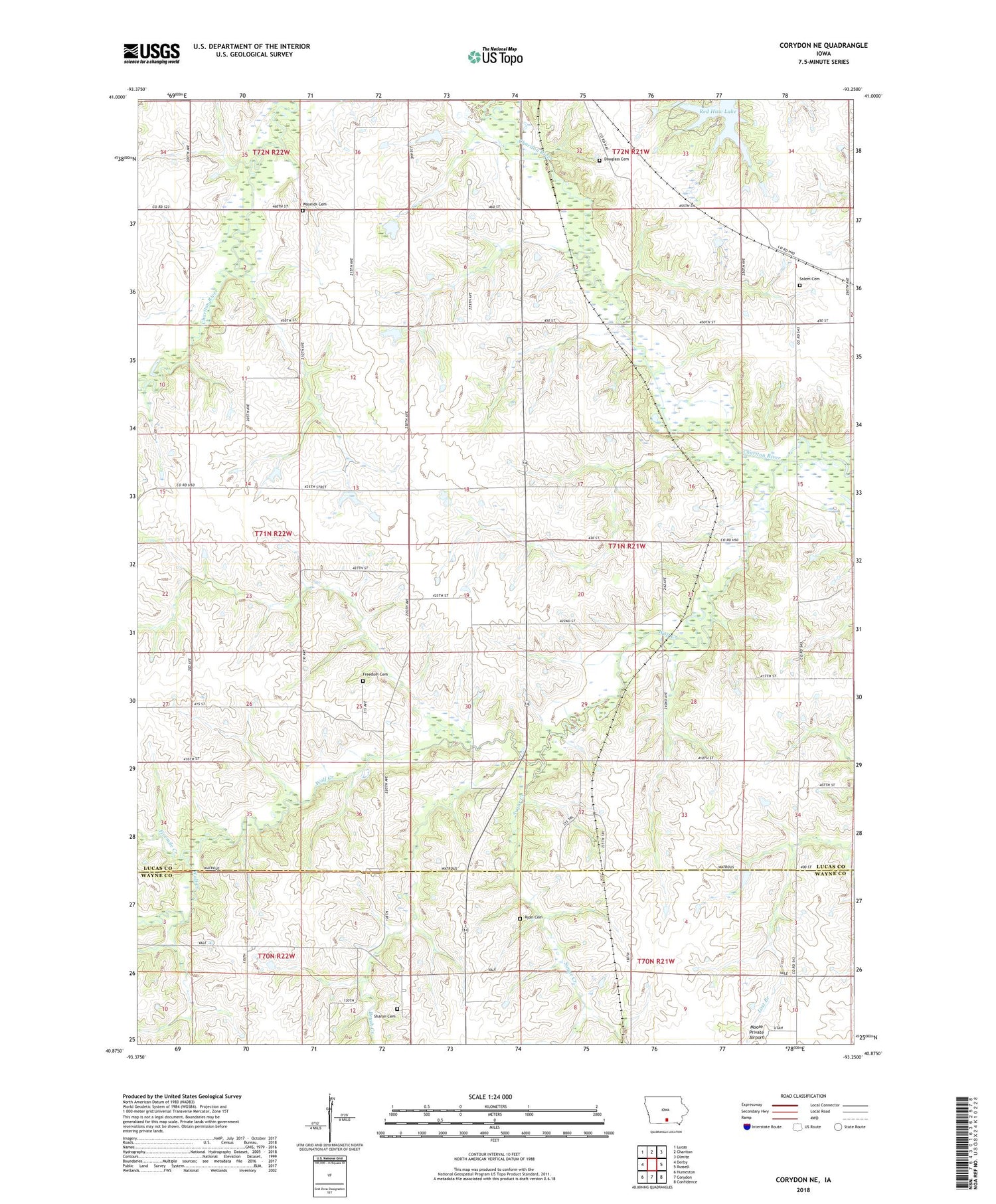 Corydon NE Iowa US Topo Map Image