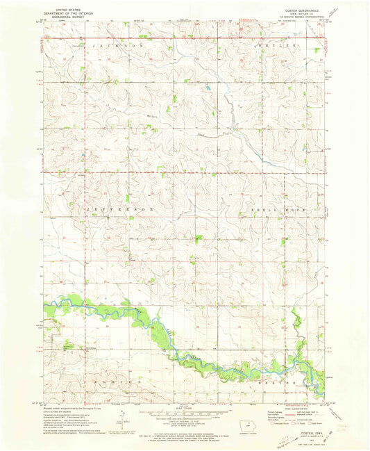 Classic USGS Coster Iowa 7.5'x7.5' Topo Map Image