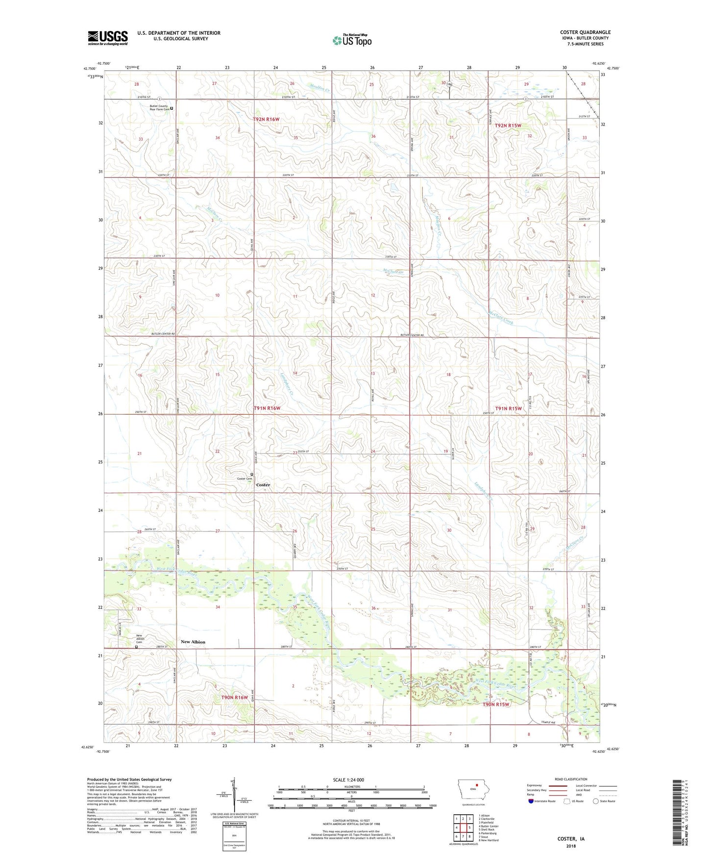 Coster Iowa US Topo Map Image