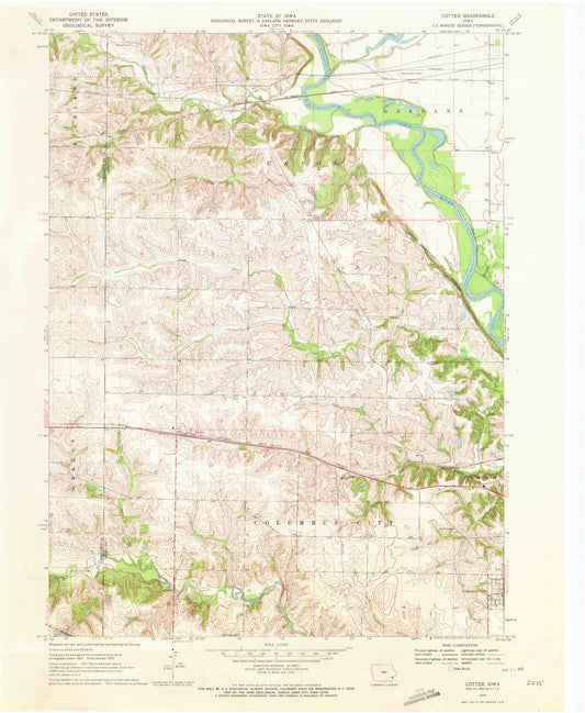 Classic USGS Cotter Iowa 7.5'x7.5' Topo Map Image