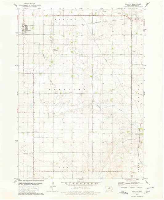 Classic USGS Coulter Iowa 7.5'x7.5' Topo Map Image