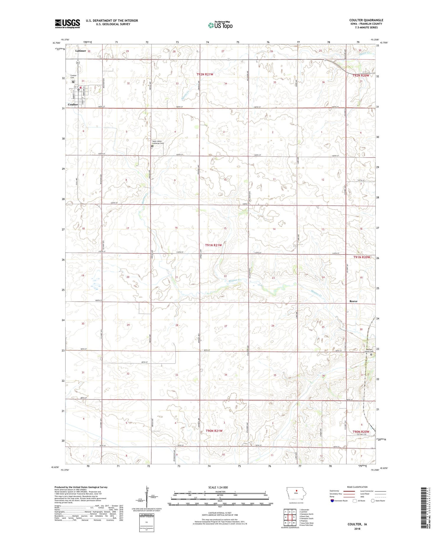 Coulter Iowa US Topo Map Image
