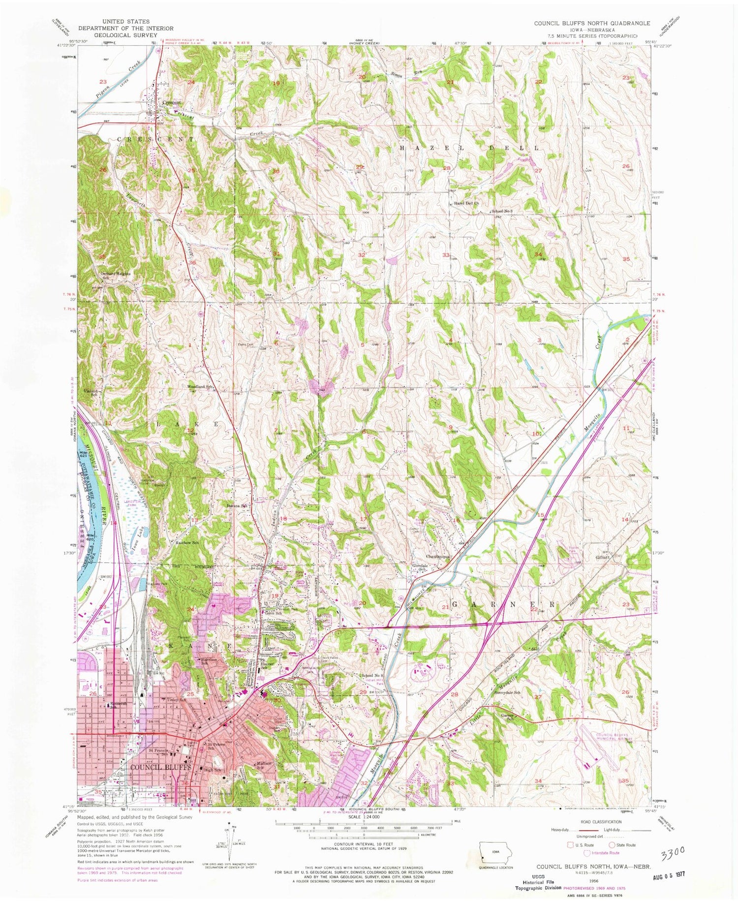 Classic USGS Council Bluffs North Iowa 7.5'x7.5' Topo Map Image