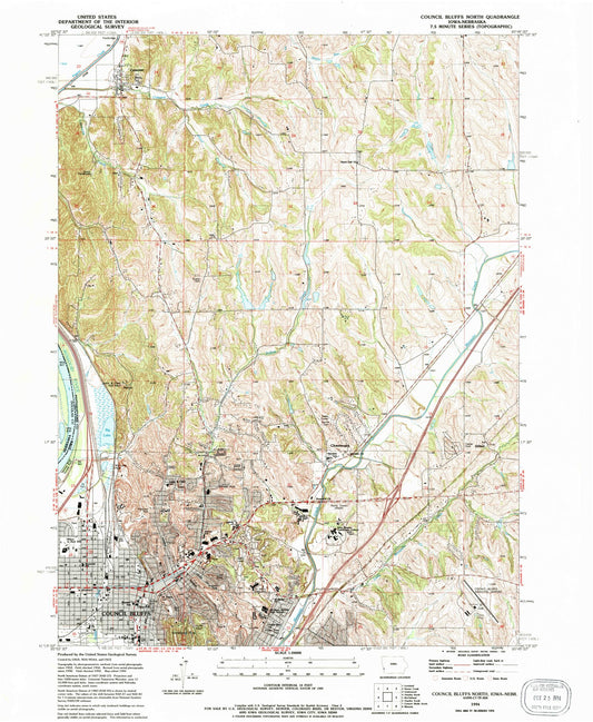 Classic USGS Council Bluffs North Iowa 7.5'x7.5' Topo Map Image