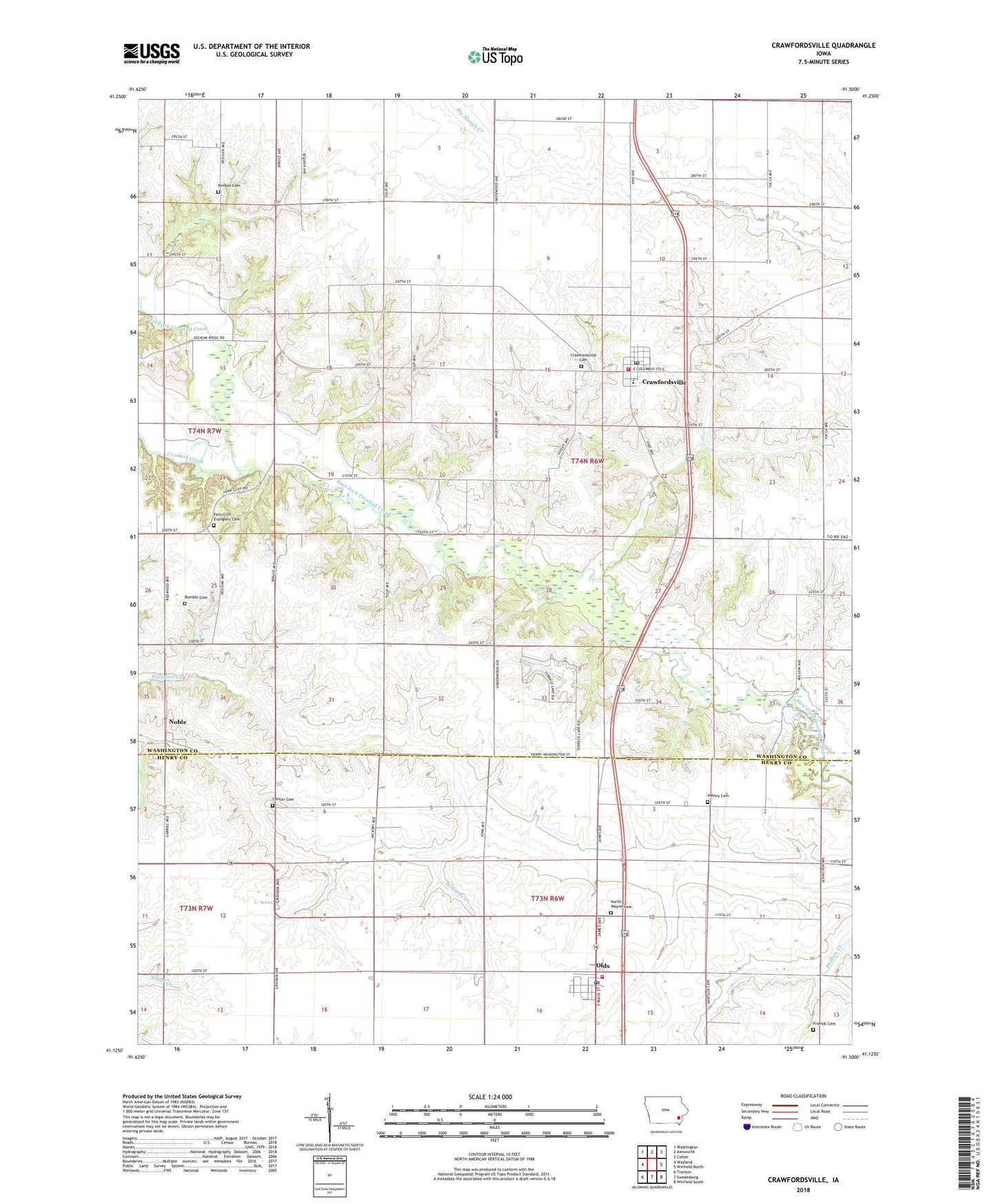 Crawfordsville Iowa US Topo Map Image