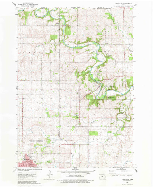 Classic USGS Cresco NE Iowa 7.5'x7.5' Topo Map Image