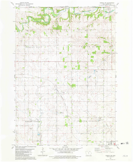 Classic USGS Cresco NW Iowa 7.5'x7.5' Topo Map Image
