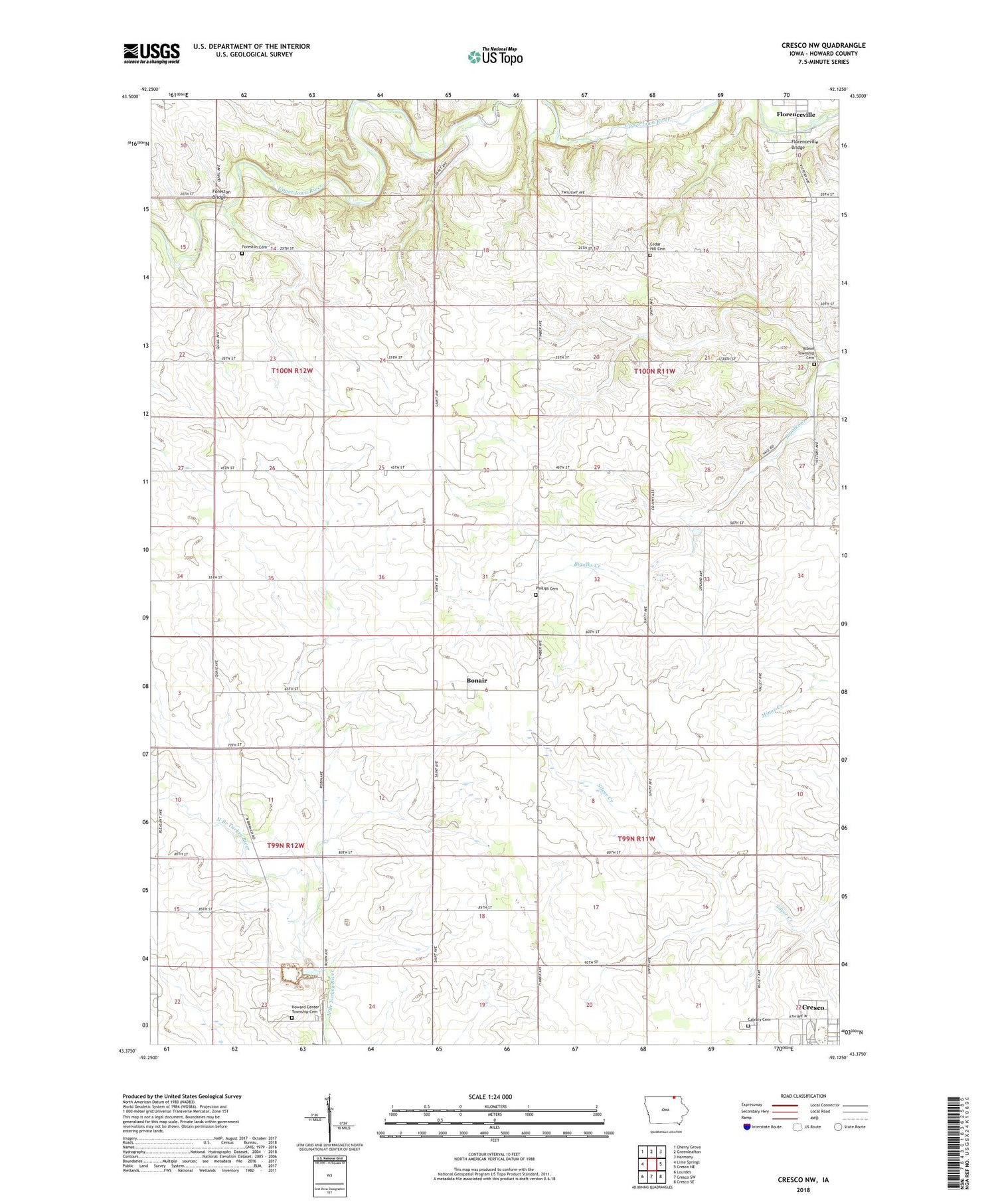 Cresco NW Iowa US Topo Map Image