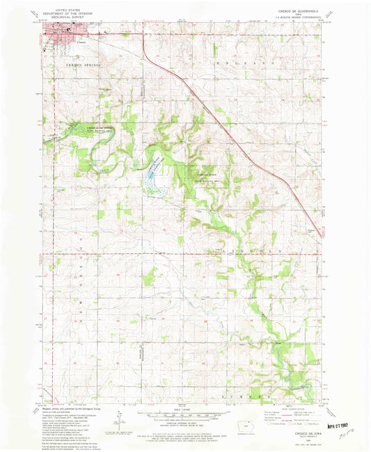 Classic USGS Cresco SE Iowa 7.5'x7.5' Topo Map Image