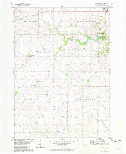 Classic USGS Cresco SW Iowa 7.5'x7.5' Topo Map Image