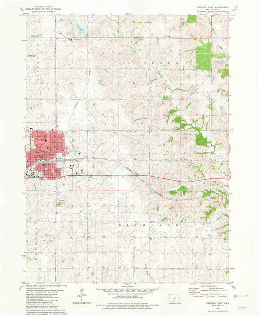 Classic USGS Creston East Iowa 7.5'x7.5' Topo Map Image
