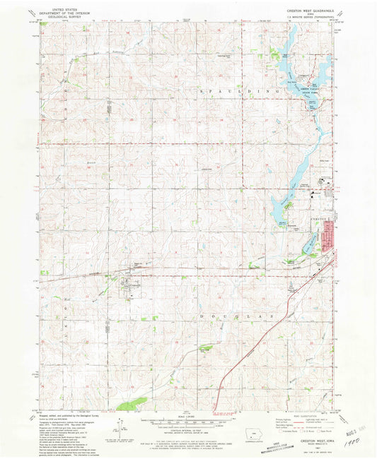 Classic USGS Creston West Iowa 7.5'x7.5' Topo Map Image