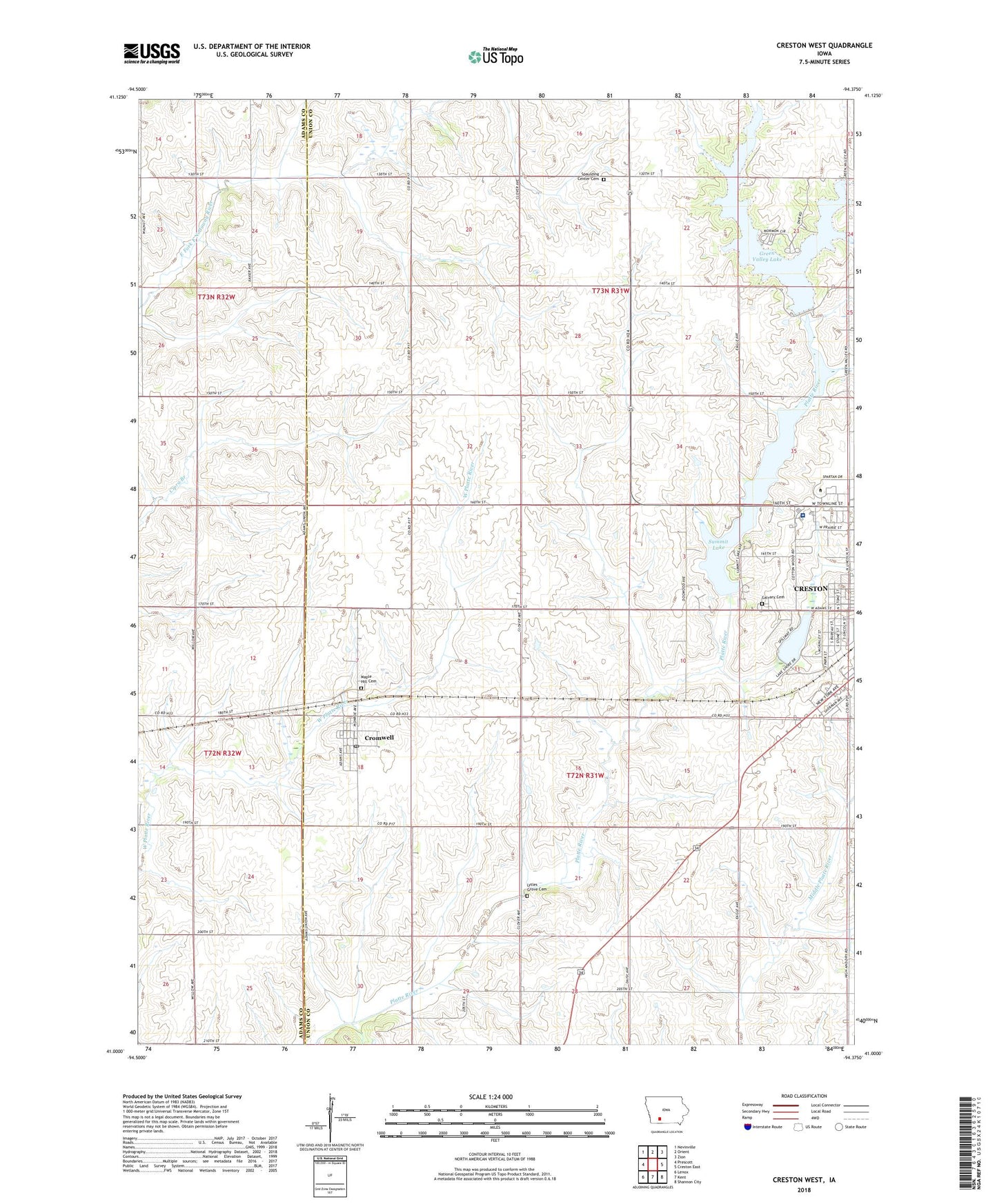 Creston West Iowa US Topo Map Image