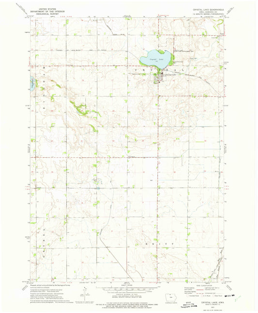 Classic USGS Crystal Lake Iowa 7.5'x7.5' Topo Map Image