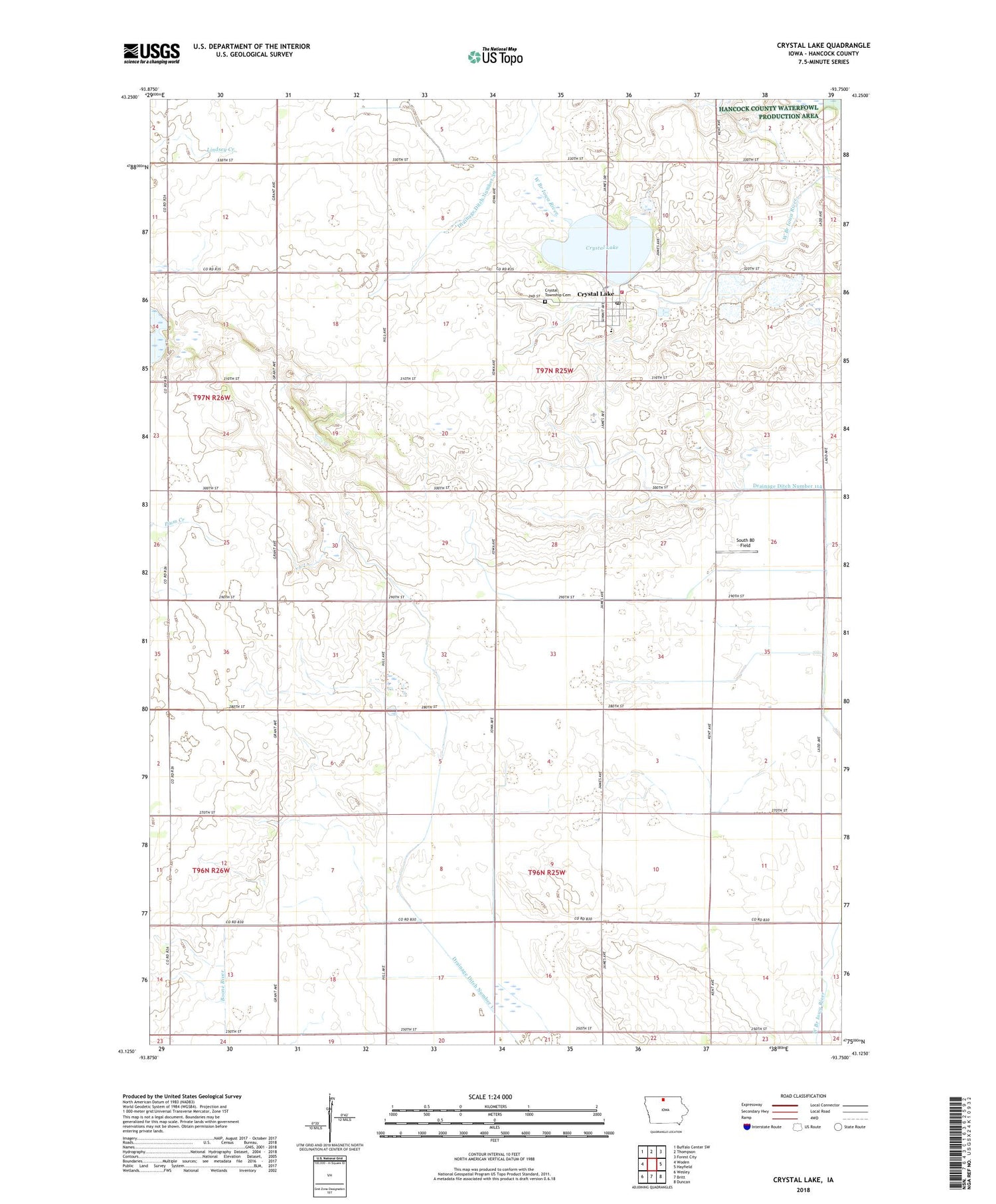 Crystal Lake Iowa US Topo Map Image