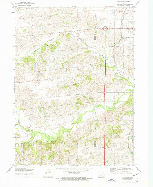 Classic USGS Cumming Iowa 7.5'x7.5' Topo Map Image