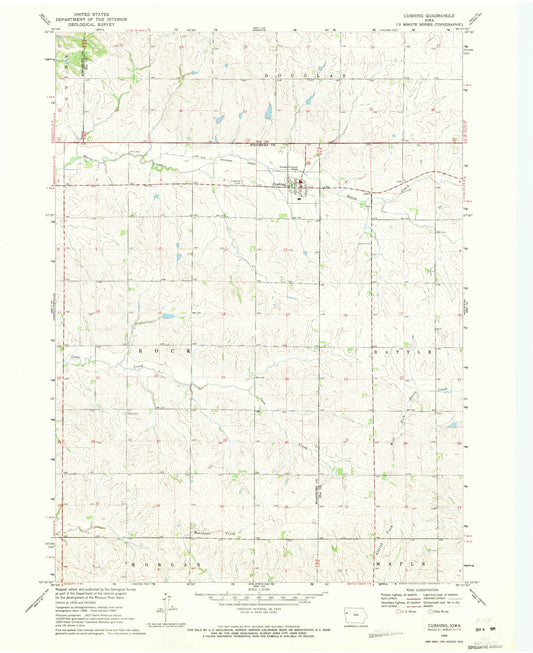 Classic USGS Cushing Iowa 7.5'x7.5' Topo Map Image